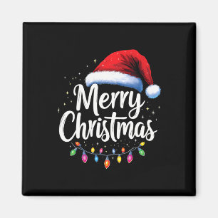Vrolijk Kerstmis Lichten Rode Kerstman Hoed Xmas F Magneet