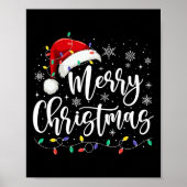 Vrolijk Kerstmis Lichten Rode Kerstman Hoed Xmas F Poster (Voorkant)