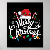 Vrolijk Kerstmis Lichten Rode Kerstman Hoed Xmas F Poster (Voorkant)