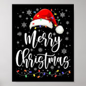 Vrolijk Kerstmis Lichten Rode Kerstman Hoed Xmas F Poster (Voorkant)
