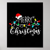 Vrolijk Kerstmis Lichten Rode Kerstman Hoed Xmas F Poster (Voorkant)