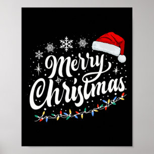 Vrolijk Kerstmis Lichten Rode Kerstman Hoed Xmas F Poster