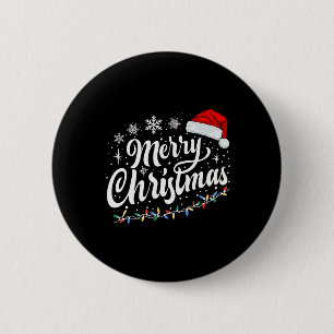 Vrolijk Kerstmis Lichten Rode Kerstman Hoed Xmas F Ronde Button 5,7 Cm