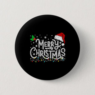 Vrolijk Kerstmis Lichten Rode Kerstman Hoed Xmas F Ronde Button 5,7 Cm