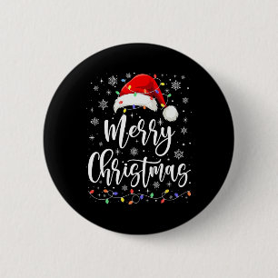 Vrolijk Kerstmis Lichten Rode Kerstman Hoed Xmas F Ronde Button 5,7 Cm