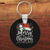 Vrolijk Kerstmis Lichten Rode Kerstman Hoed Xmas F Sleutelhanger (Voorkant)