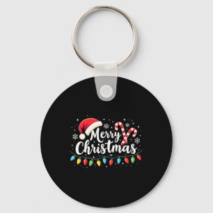 Vrolijk Kerstmis Lichten Rode Kerstman Hoed Xmas F Sleutelhanger