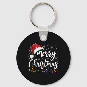 Vrolijk Kerstmis Lichten Rode Kerstman Hoed Xmas F Sleutelhanger
