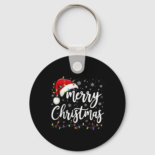 Vrolijk Kerstmis Lichten Rode Kerstman Hoed Xmas F Sleutelhanger (Voorkant)