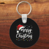 Vrolijk Kerstmis Lichten Rode Kerstman Hoed Xmas F Sleutelhanger (Voorkant)
