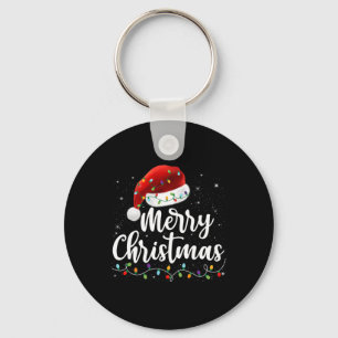 Vrolijk Kerstmis Lichten Rode Kerstman Hoed Xmas F Sleutelhanger