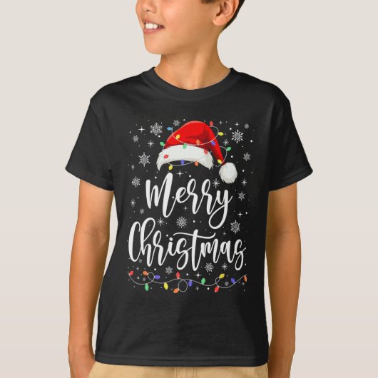 Vrolijk Kerstmis Lichten Rode Kerstman Hoed Xmas F T-shirt (Voorkant)