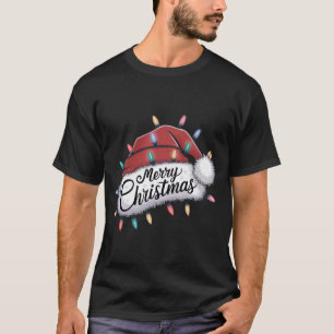 Vrolijk Kerstmis Lichten Rode Kerstman Hoed Xmas F T-shirt