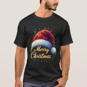 Vrolijk Kerstmis Lichten Rode Kerstman Hoed Xmas F T-shirt (Voorkant)