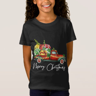 Vrolijk Kerstmis Lichten Rode Vrachtwagen Boom Fam T-shirt
