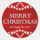 Vrolijk Kerstmis Lichten Rood Wit Ronde Sticker (Voorkant)