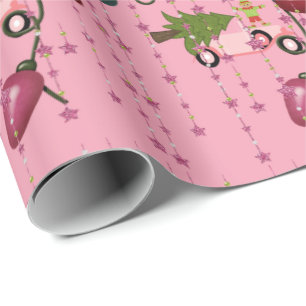 Vrolijk Kerstmis Lichten Roze Auto Wrapping Papier