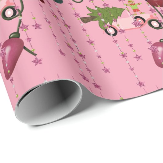 Vrolijk Kerstmis Lichten Roze Auto Wrapping Papier (Rol Hoek)