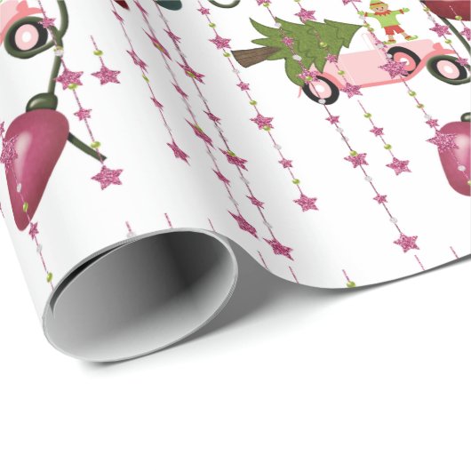 Vrolijk Kerstmis Lichten Roze Auto Wrapping Papier (Rol Hoek)