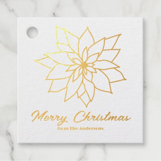 Vrolijk Kerstmis lijn Art Poinsettia Custom Gold Bedankjes Labels (Voorkant)