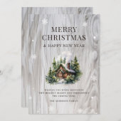 Vrolijk Kerstmis Log Cabin Rustiek Hout Sneeuwvlok Feestdagenkaart (Voorkant / Achterkant)