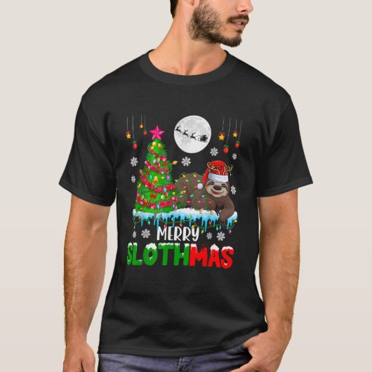 Vrolijk Kerstmis luiaard kostuum Santa rendier Xma T-shirt (Voorkant)