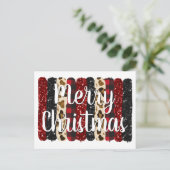Vrolijk Kerstmis Luipaard Glitter Glam Brush Strok Feestdagenkaart (Staand voorkant)