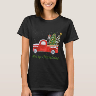 Vrolijk Kerstmis Luipaard Plaid Kerstboom Rood T T-shirt