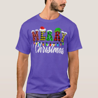 Vrolijk Kerstmis Luipaard Xmas Lights Plaid T-shirt
