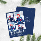 Vrolijk Kerstmis Marine Blauw Foto Collage Feestdagenkaart
