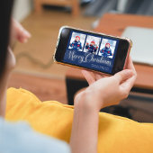 Vrolijk Kerstmis Marine Blauw Foto Collage Script Feestdagenkaart