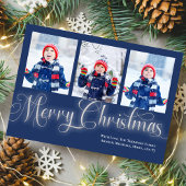 Vrolijk Kerstmis Marine Blauw Foto Collage Script Feestdagenkaart