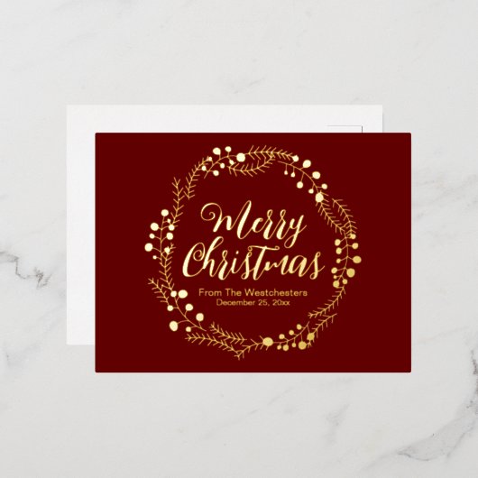 Vrolijk Kerstmis maroon gouden script rustieke kra Folie Feestdagen Briefkaart (Voorkant / Achterkant)