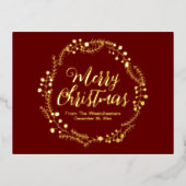 Vrolijk Kerstmis maroon gouden script rustieke kra Folie Feestdagen Briefkaart (Voorkant)