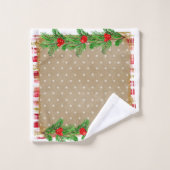 Vrolijk kerstmis met Polka Dots en Holly Shower Cu Bad Handdoek (Wasdoekje)