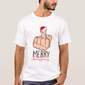 Vrolijk Kerstmis Midden Vinger Santa Hoed T-shirt (Voorkant)