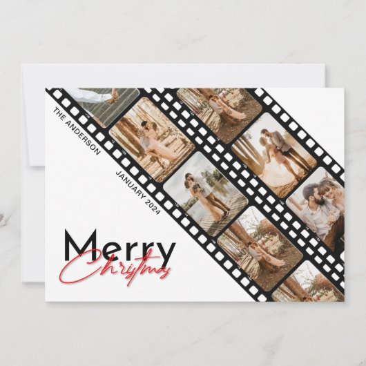 Vrolijk Kerstmis Minimal Camera Film Collage Foto Feestdagenkaart (Voorkant)