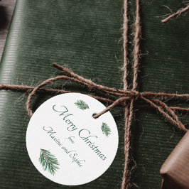 Vrolijk Kerstmis minimalistische groene dennen ele Bedankjes Labels