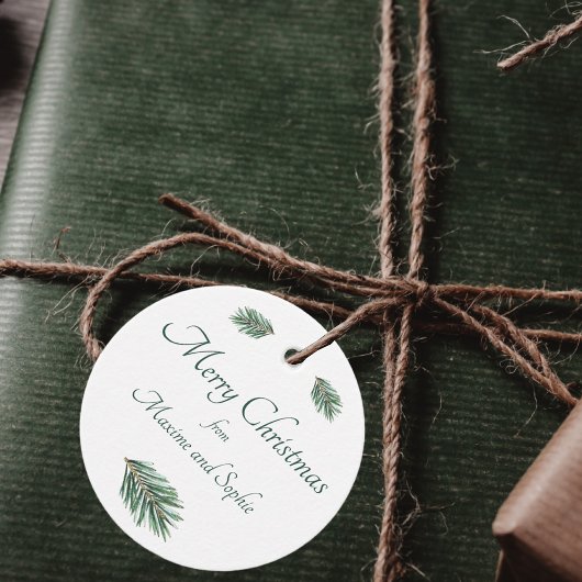 Vrolijk Kerstmis minimalistische groene dennen ele Bedankjes Labels