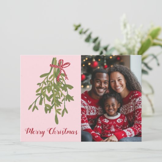 Vrolijk Kerstmis Mistletoe CUSTOM FOTO Feestdagenkaart (Staand voorkant)