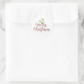 Vrolijk Kerstmis Mistletoe Elegant Script Ronde Sticker (Tas)