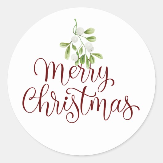 Vrolijk Kerstmis Mistletoe Elegant Script Ronde Sticker (Voorkant)