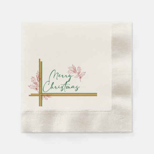 Vrolijk Kerstmis Mistletoe Rood Groen Goud Elegant Servet (Voorkant)