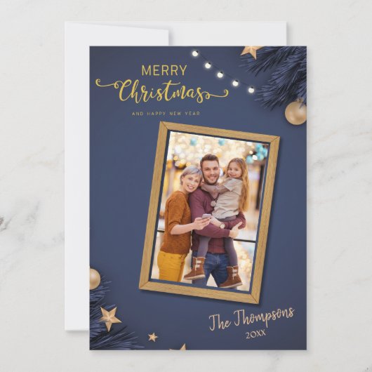 Vrolijk Kerstmis modern 1 familie foto schattig ee Feestdagenkaart (Voorkant)