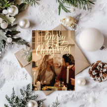 Vrolijk Kerstmis Modern 2 Familie Foto Goud