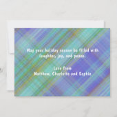 Vrolijk Kerstmis Modern Blauw Plaid Drie Foto (Achterkant)