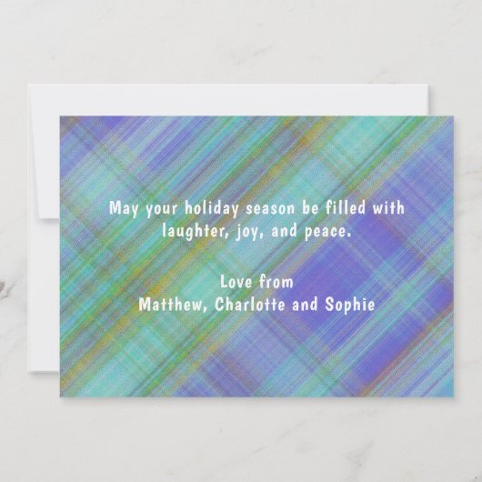 Vrolijk Kerstmis Modern Blauw Plaid Drie Foto (Achterkant)