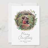 Vrolijk Kerstmis Modern Boho rustieke krans foto Feestdagenkaart (Voorkant)