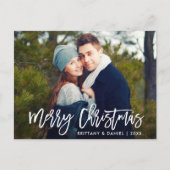 Vrolijk Kerstmis Modern Borstel Script Foto Briefkaart (Voorkant)