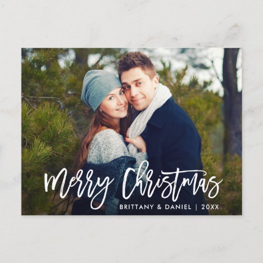 Vrolijk Kerstmis Modern Borstel Script Foto Briefkaart (Voorkant)